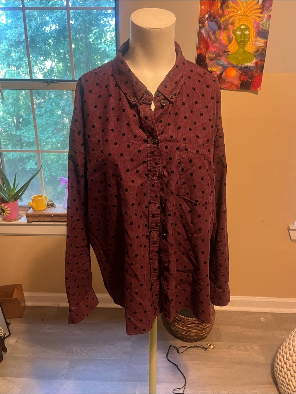 Madewell burgundy Button-Down Shirt with Black Polka Dots